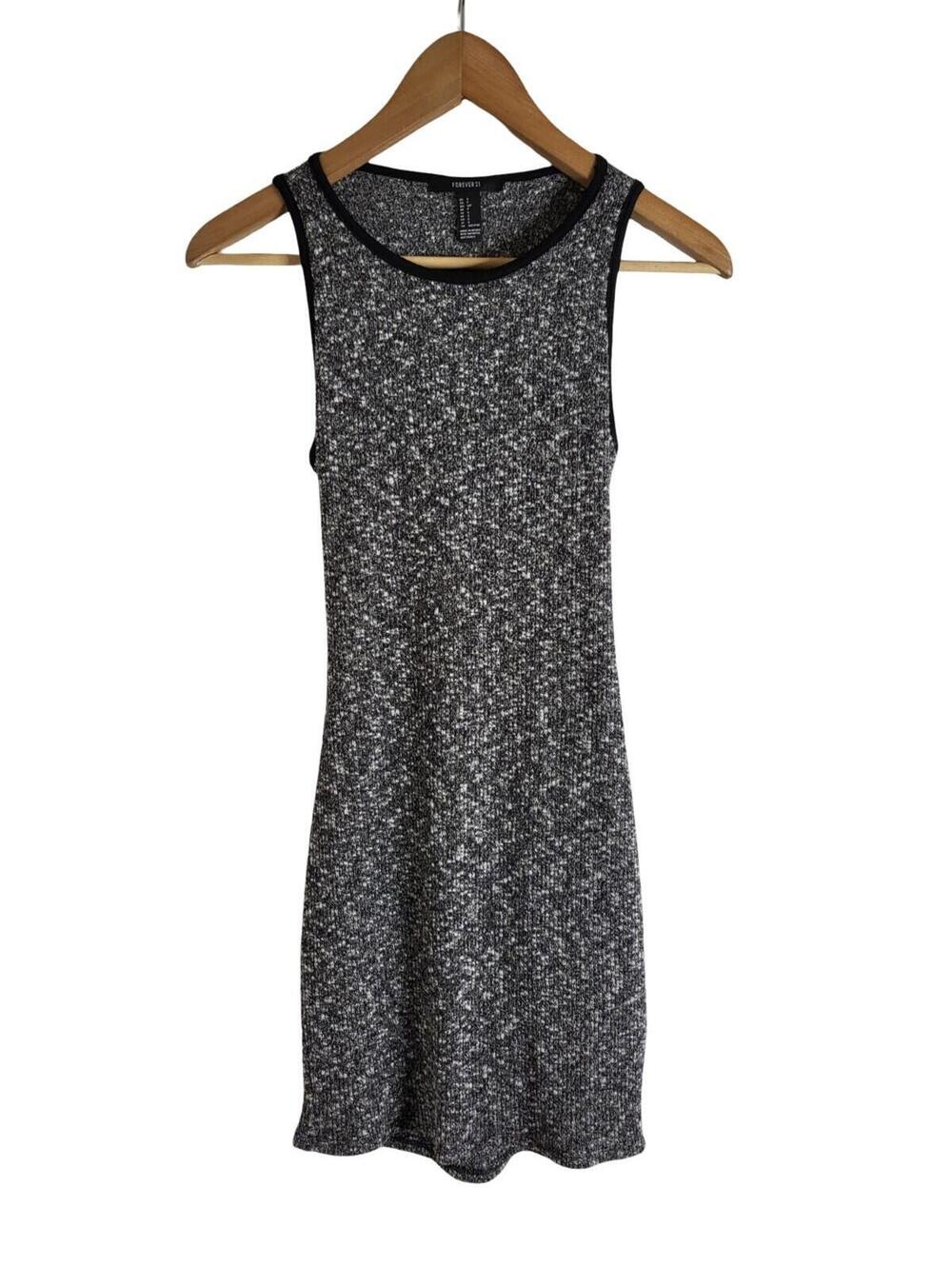 Forever 21 Sleeveless Tweed Style Mini Dress Black White Heathered Pattern Sz S